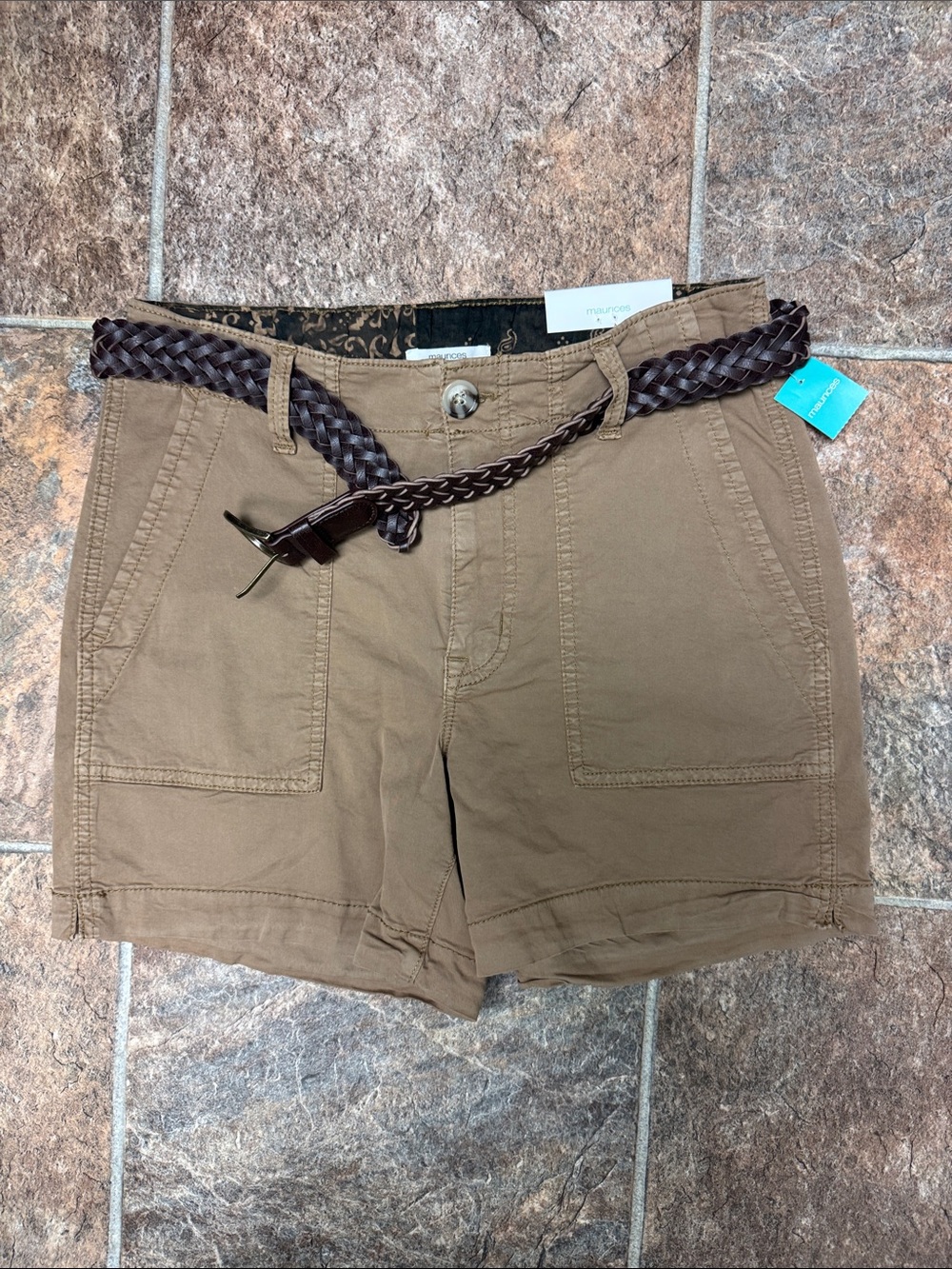 Maurices Brown Utility Shorts with Braided Belt